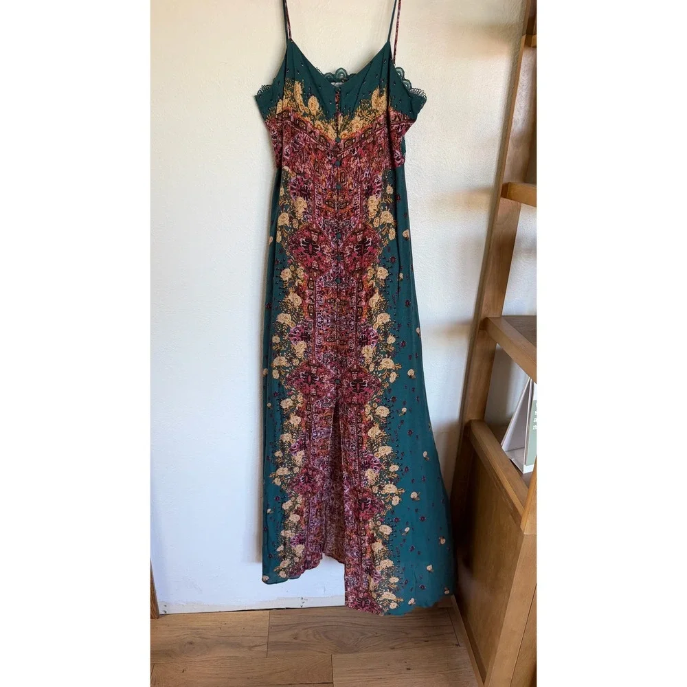 Free People Intimately Maxi Dress M Teal Floral Boho Lace Back Excellent (2091) - Picture 1 of 11